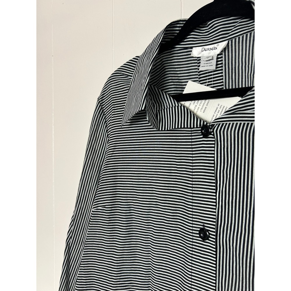 Vintage Dorman Button Down Shirt M Black White Striped Tunic artsy beetlejuice - Picture 10 of 10